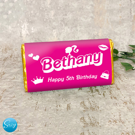 Barbie Themed Personalised Birthday Gift Chocolate Label