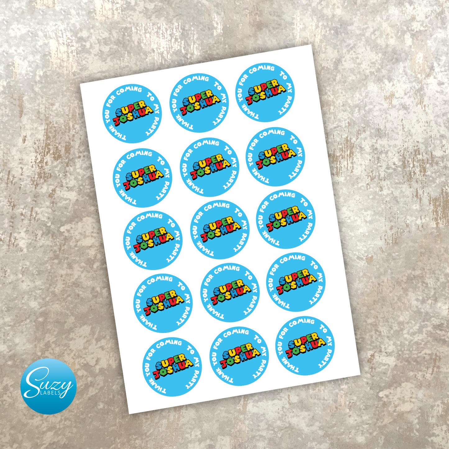 Super Mario Thank You For Coming To My Party Stickers, Personalised Party Favours