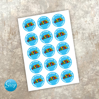 Super Mario Thank You For Coming To My Party Stickers, Personalised Party Favours
